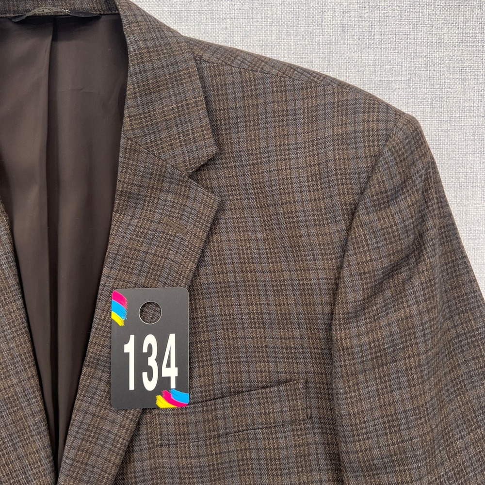 Jos‎ A Bank Wool Sport Coat Windowpane Plaid Blazer Men 46R Brown Tailored Ivy - Picture 12 of 12